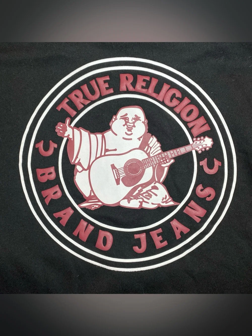 True Religion Budda Logo Seal Full Zip Hoodie Black Stretch Size Large